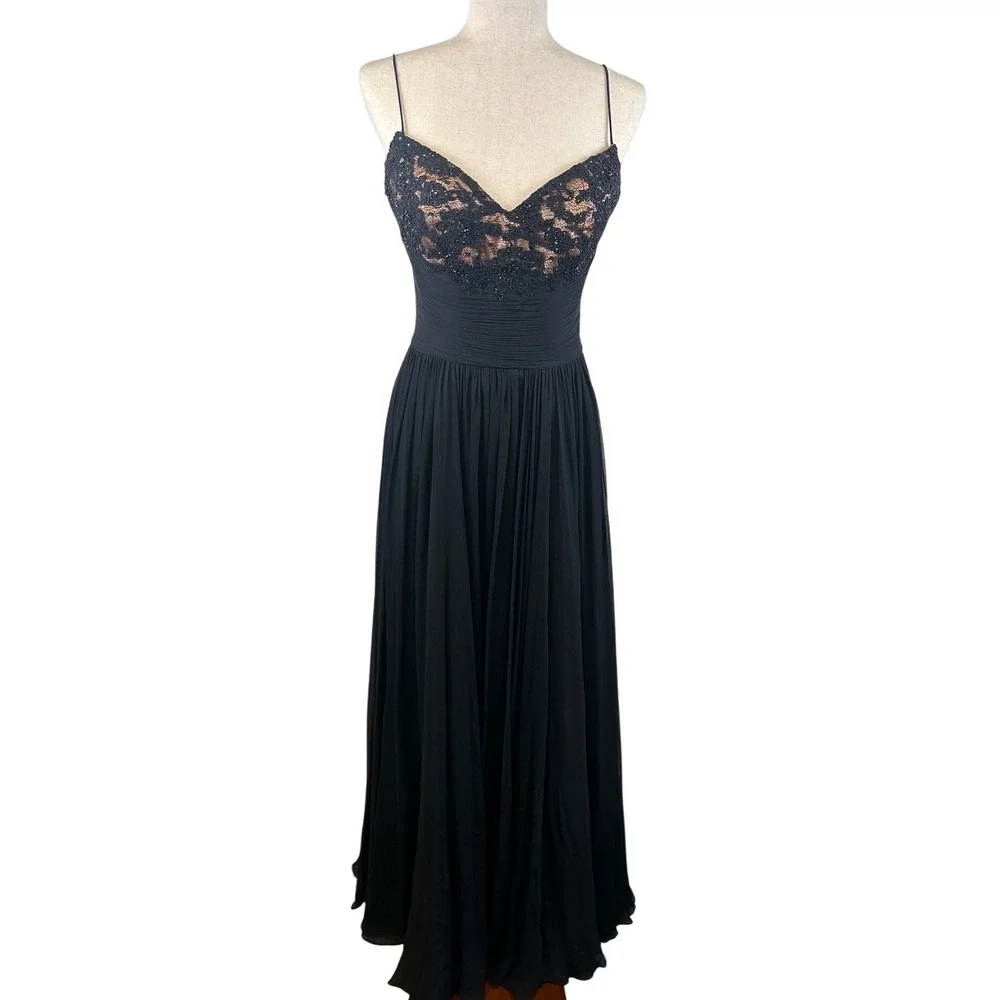 Jovani | Dresses | Vintage Jovani New York Black Beaded Lace Silk Chiffon  Maxi Formal Dress Size 6 | Poshmark
